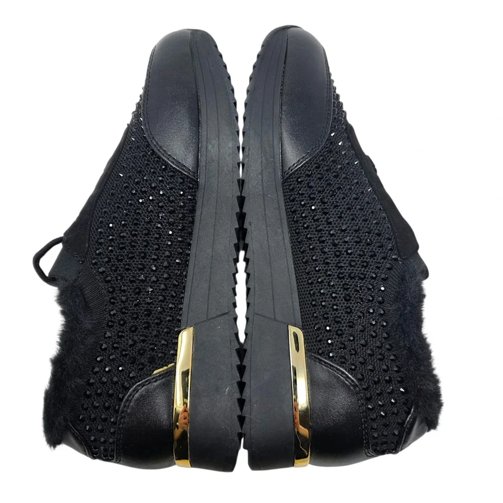 Kenneth Cole Reaction‎ Women Black Faux Fur Jewel Jogger Sneaker Size 7 NIB